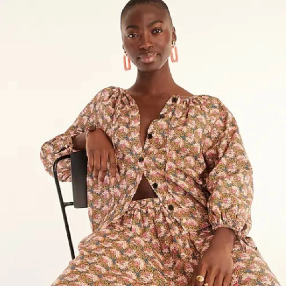 J. Crew Collection Tie-Sleeve Button-Front Top in Ratti Prism Floral - Picture 1 of 17